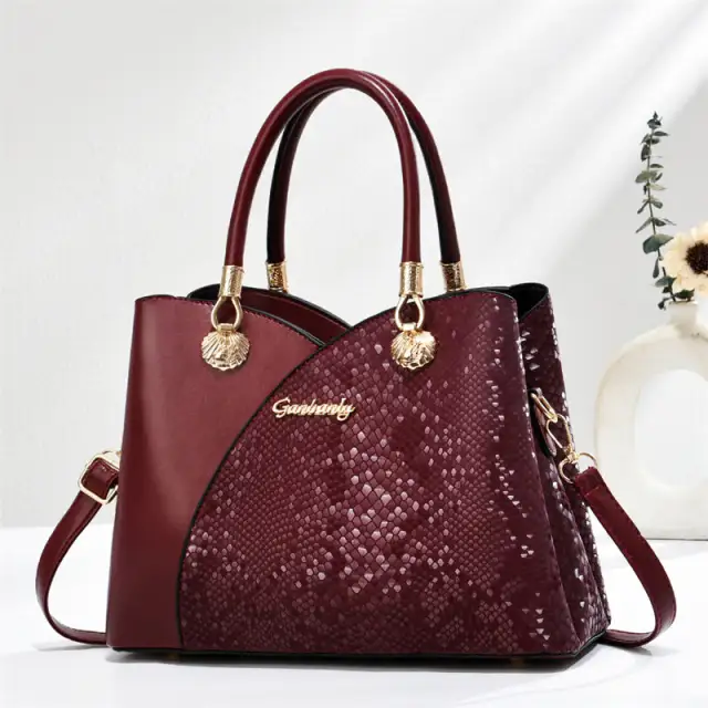 Handheld Pattern Shoulder Bag Large Capacity Zip Closure Stone Pattern Lining Material Polyester Mainly Femm Sac Red - Shop at LoveMi