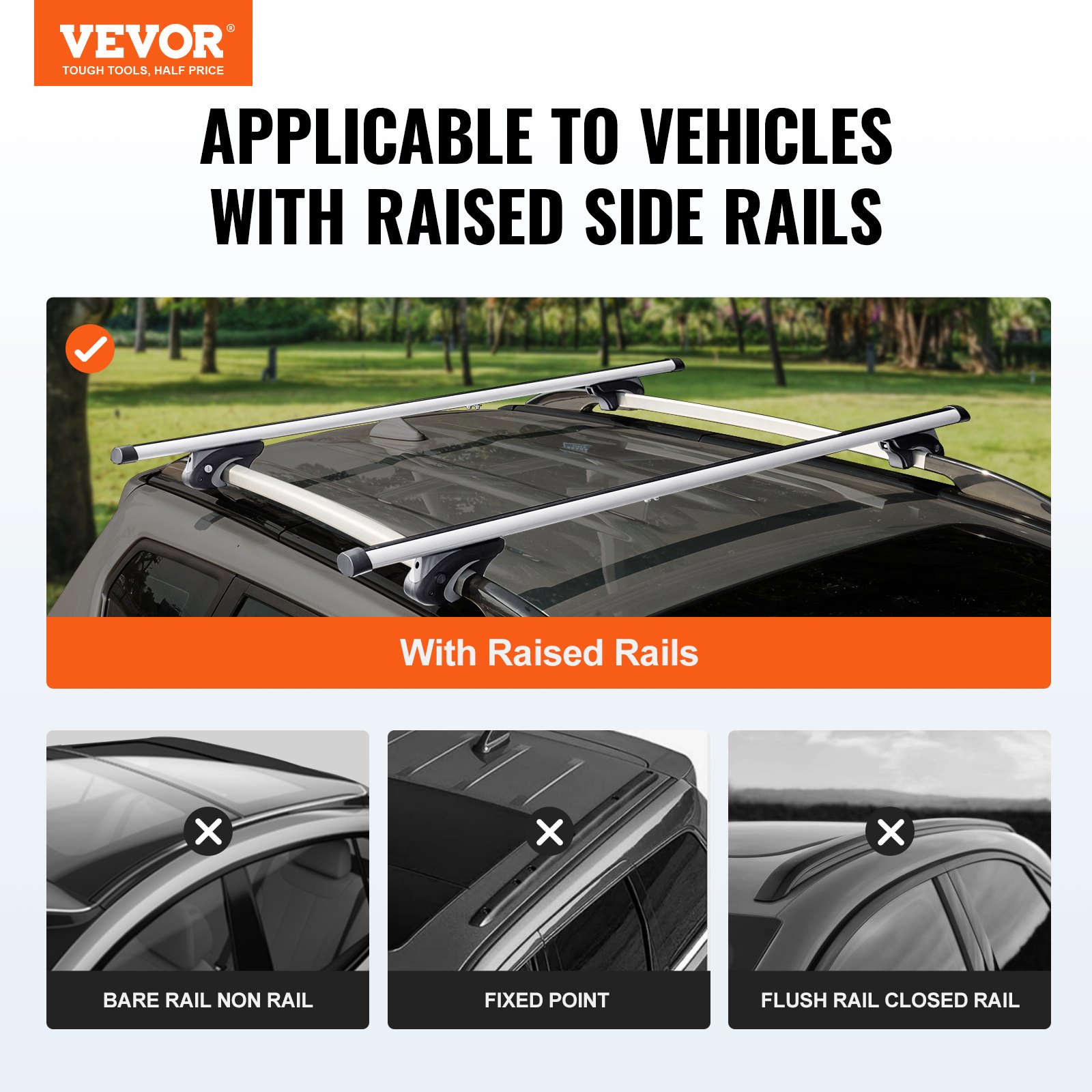 Universal Roof Rack Crossbar 119.9 Cm Length For Vehicle W/ Raised Side Rail — image 3