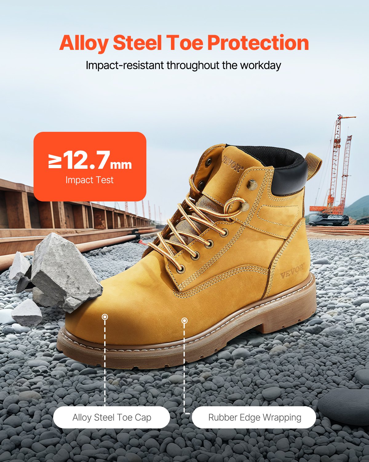 Steel Toe Work Boots, UK Size 7.5, Waterproof Work Boots For Men, Slip-Resistant Work Boot, Lightweight And Breathable Rubber Sole Mens Boots For Industry Construction, Brown Yellow