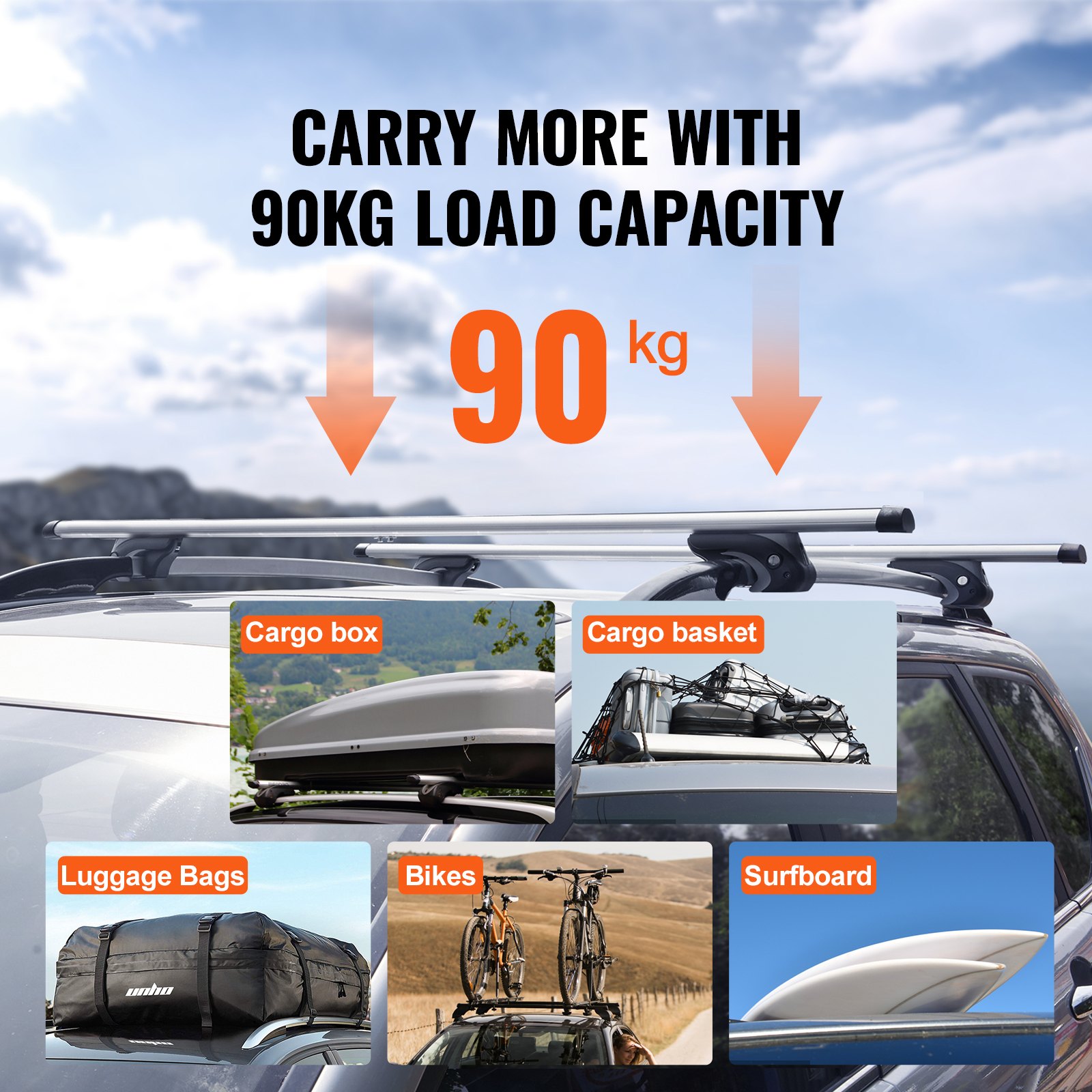 Universal Roof Rack Crossbar 119.9 Cm Length For Vehicle W/ Raised Side Rail