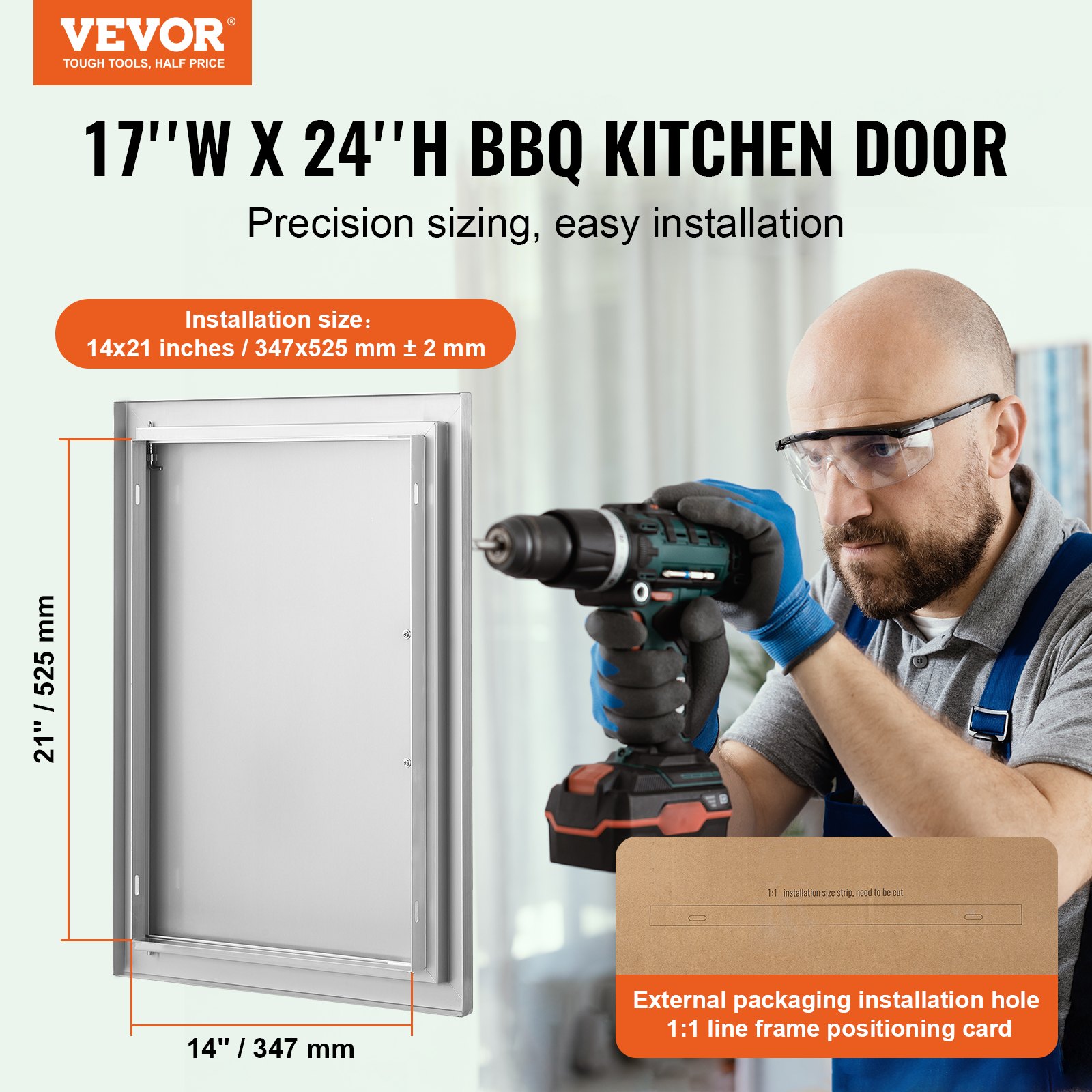 BBQ Access Door, 432x610 Mm Single Outdoor Kitchen Stainless Steel Flush Mount