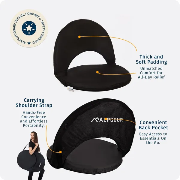 Alpcour Reclining Stadium Seat - Waterproof, 6-Position Comfort For Outdoor Use