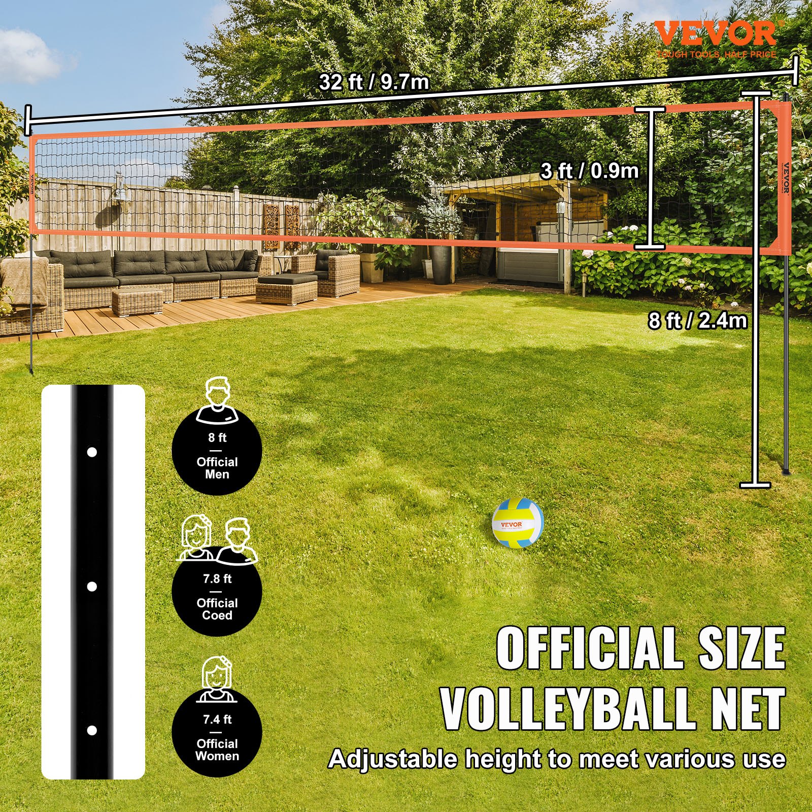 Outdoor Portable Volleyball Net System, Adjustable Height Aluminum Poles, Professional Volleyball Set With PVC Volleyball, Pump, Carrying Bag, Heavy Duty Volleyball Net For Backyard, Beach, Lawn - Image 1