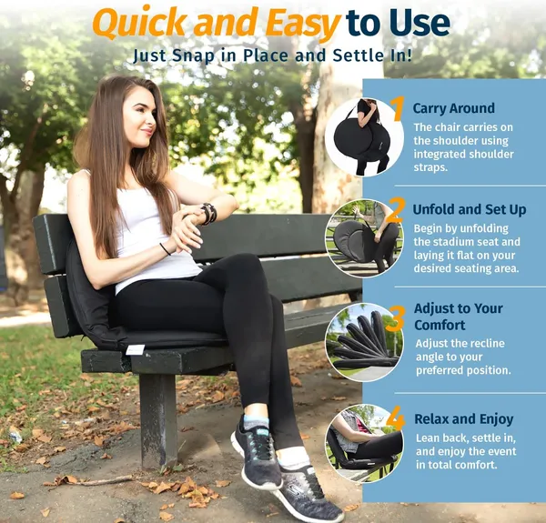Alpcour Reclining Stadium Seat - Waterproof, 6-Position Comfort For Outdoor Use