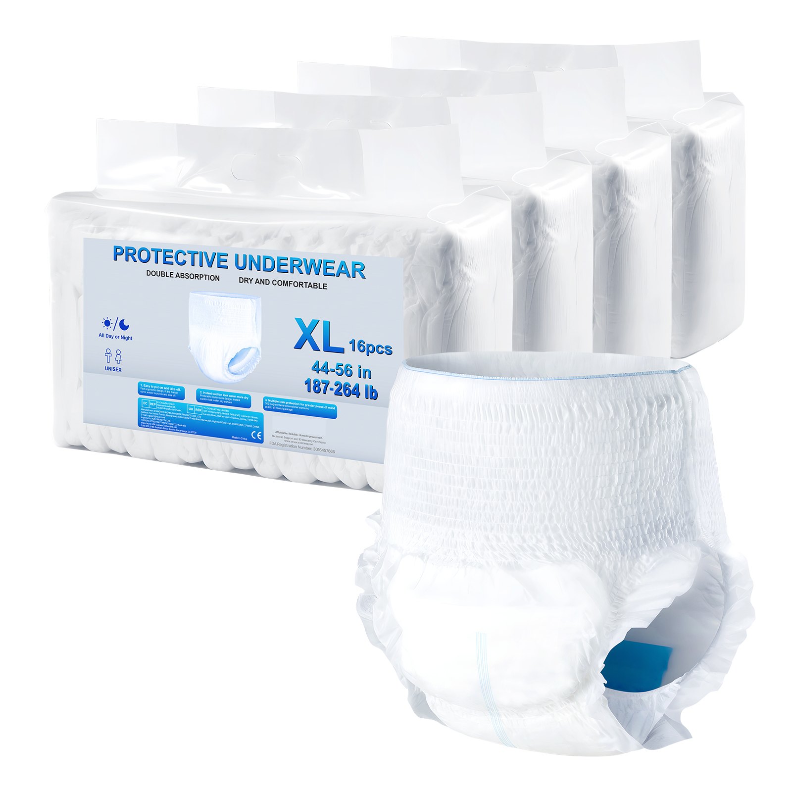 Adult Incontinence Underwear, High Absorbent Protective Underwear For Men & Women, Disposable Adult Pull-ups Diaper With Leakproof Leg Cuff & Wetness Indicator - XL Size, 64 Count (4 Pack Of 16) - Image 1