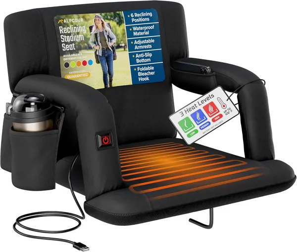 Alpcour Heated Reclining Stadium Seat For Bleachers With Back Support