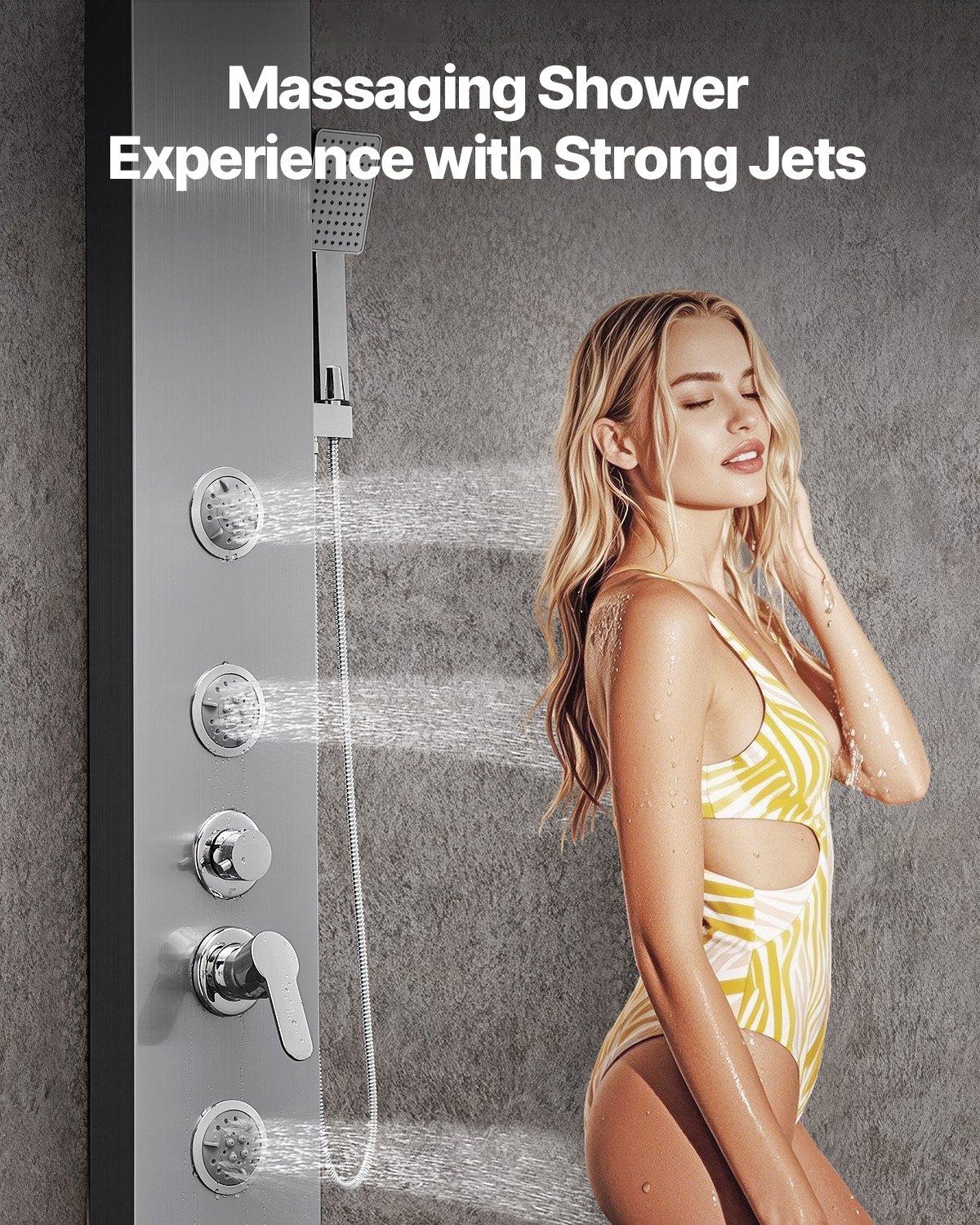 Shower Panel Tower System With Rainfall Waterfall Head, 53 In Brushed Stainless — image 4