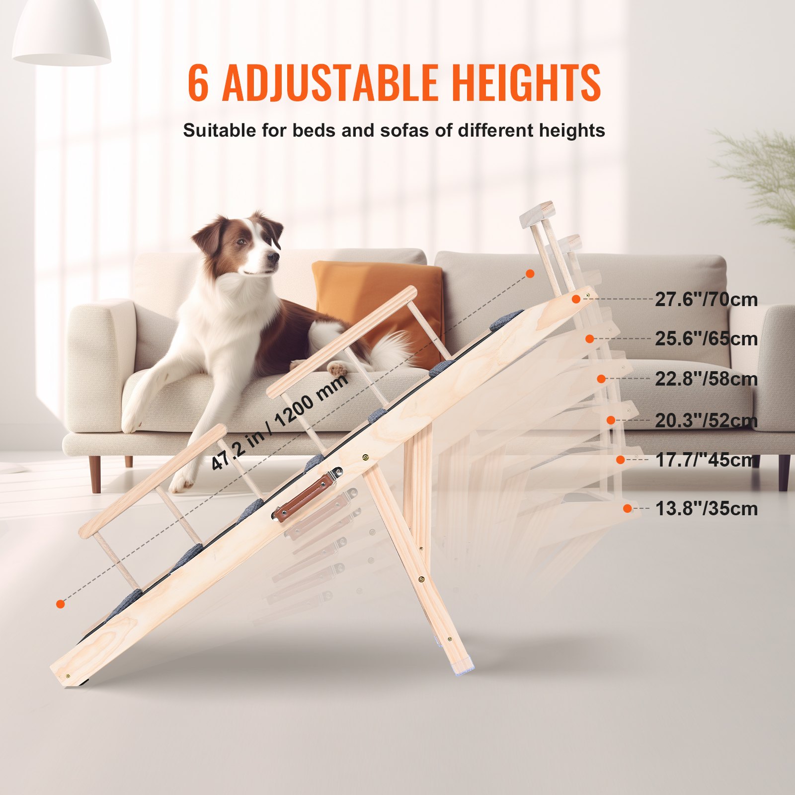 Dog Ramp, Folding Pet For Bed, Adjustable Small, Large, Old Dogs & Cats, Wooden