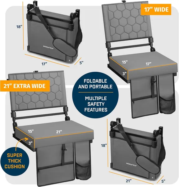 Alpcour Folding Reclining Stadium Seat With Back Support For Bleachers_voghion.com