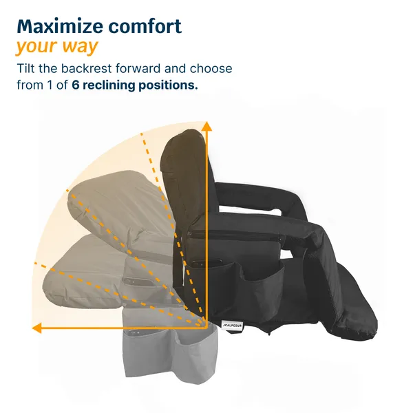 Alpcour Reclining Stadium Seat – Waterproof Foldable Camping Chair With Extra Thick Padding And Wide Back Support