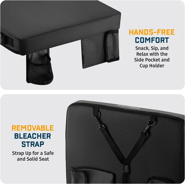 Portable Heated Stadium Seat Cushion – Extra Thick 21-Inch Bleacher Chair with Side Pocket for Cold Weather Sports & Outdoor Events