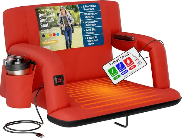 Alpcour Heated Reclining Stadium Seat For Bleachers With Back Support