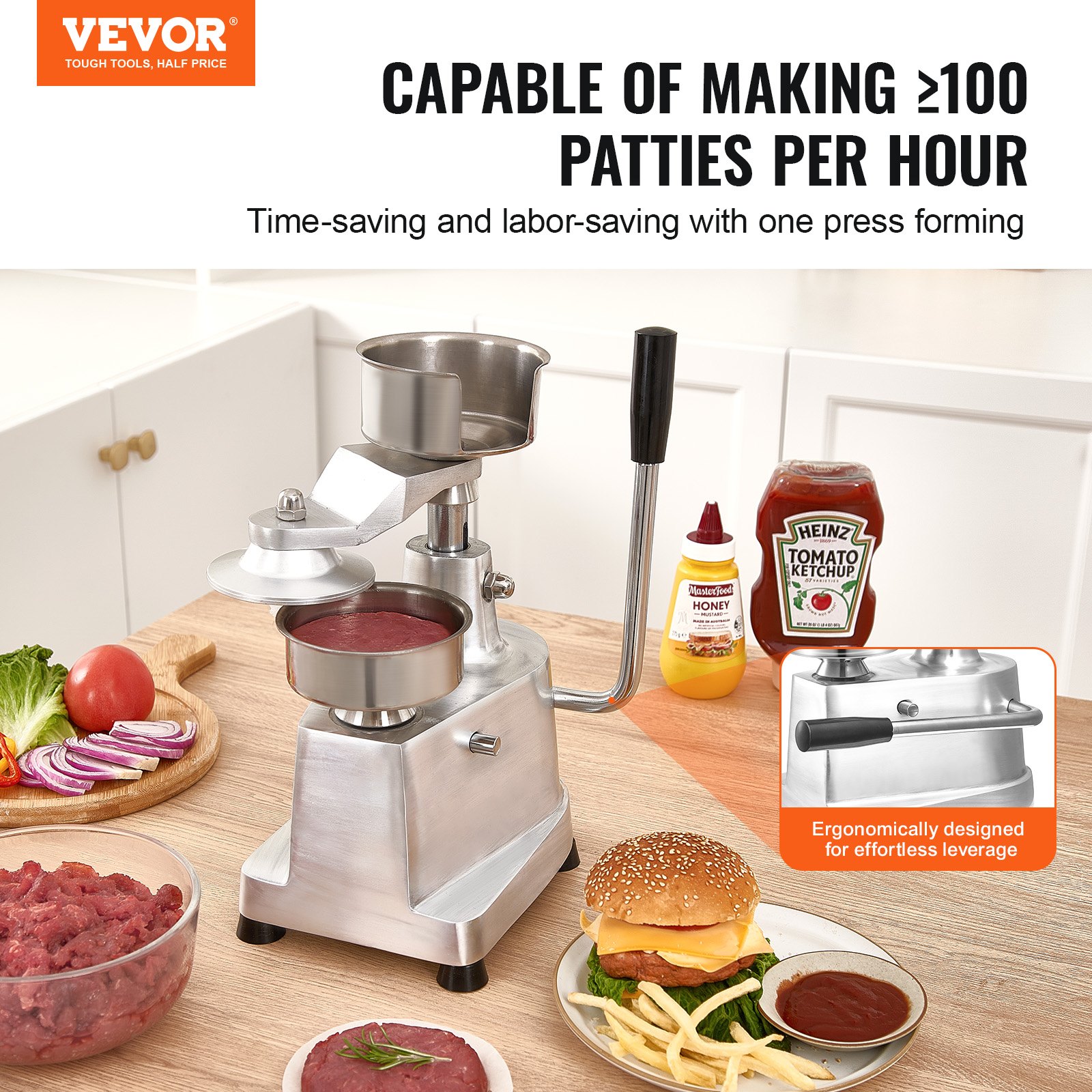 Commercial Burger Patty Maker, 100mm/4inch Hamburger Beef Heavy Duty Food-Grade — image 4