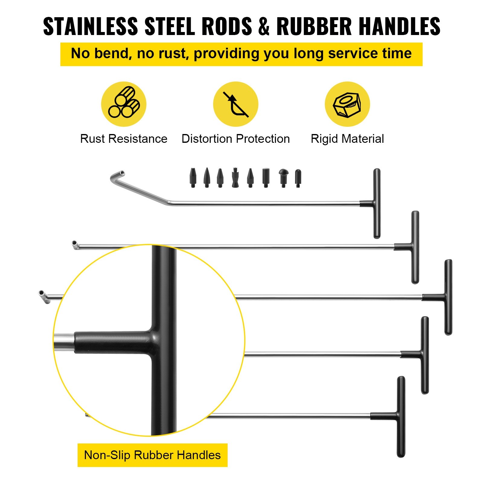 Rods Dent Removal Kit, 13 Pcs Paintless Repair Tool, 5 Stainless Steel 8 Tapper