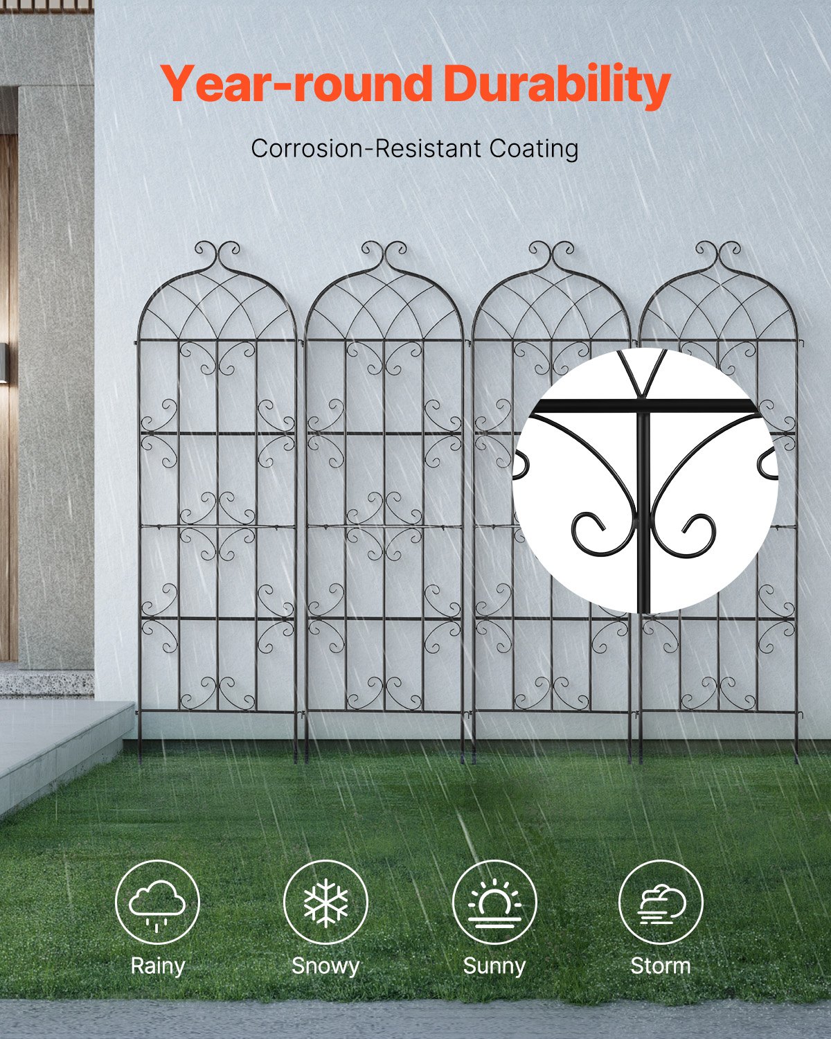 Garden Trellis For Climbing Plants, 71 X 20 In, 4 Packs Rustproof Metal Flower — image 5