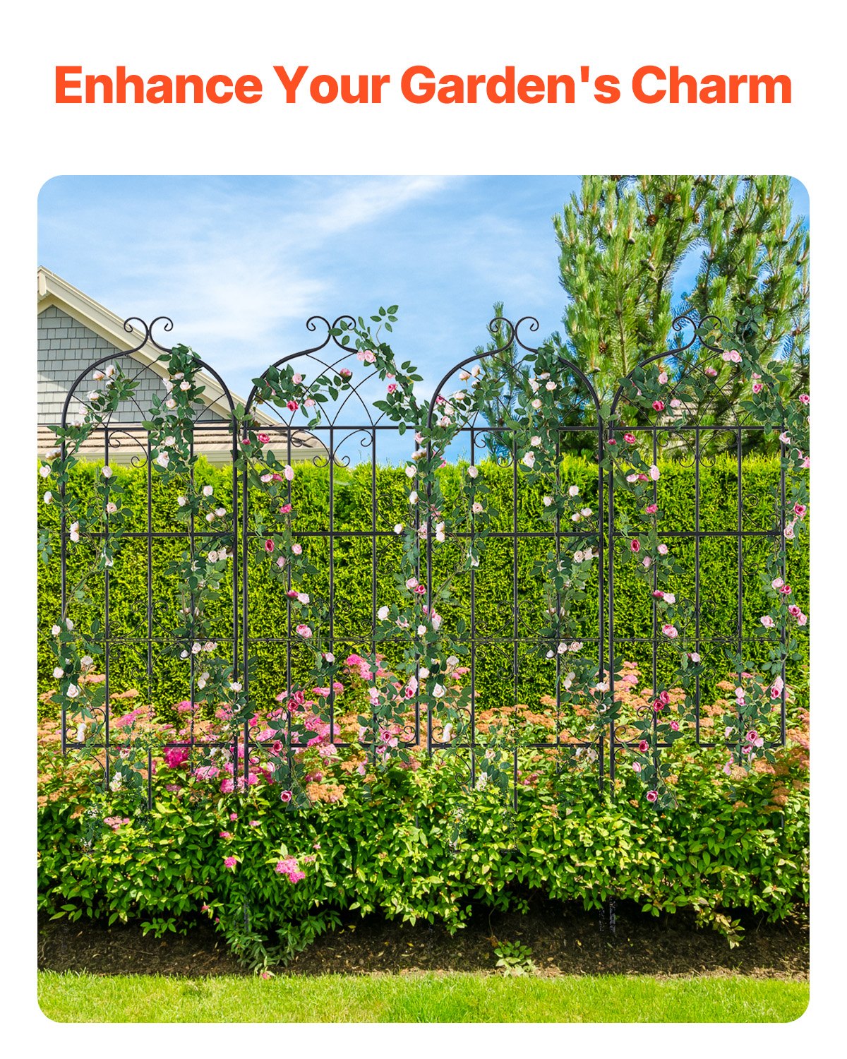 Garden Trellis For Climbing Plants, 71 X 20 In, 4 Packs Rustproof Metal Flower — image 2