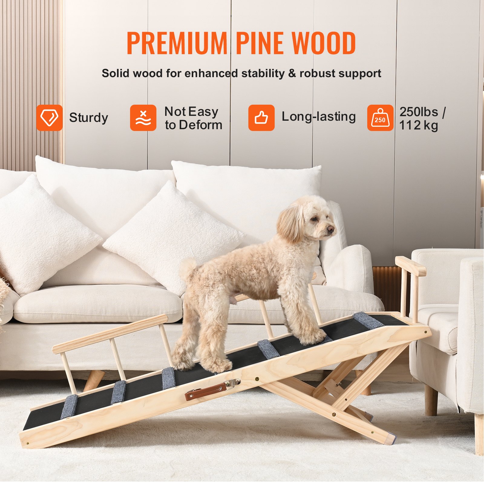 Dog Ramp, Folding Pet For Bed, Adjustable Small, Large, Old Dogs & Cats, Wooden — image 4