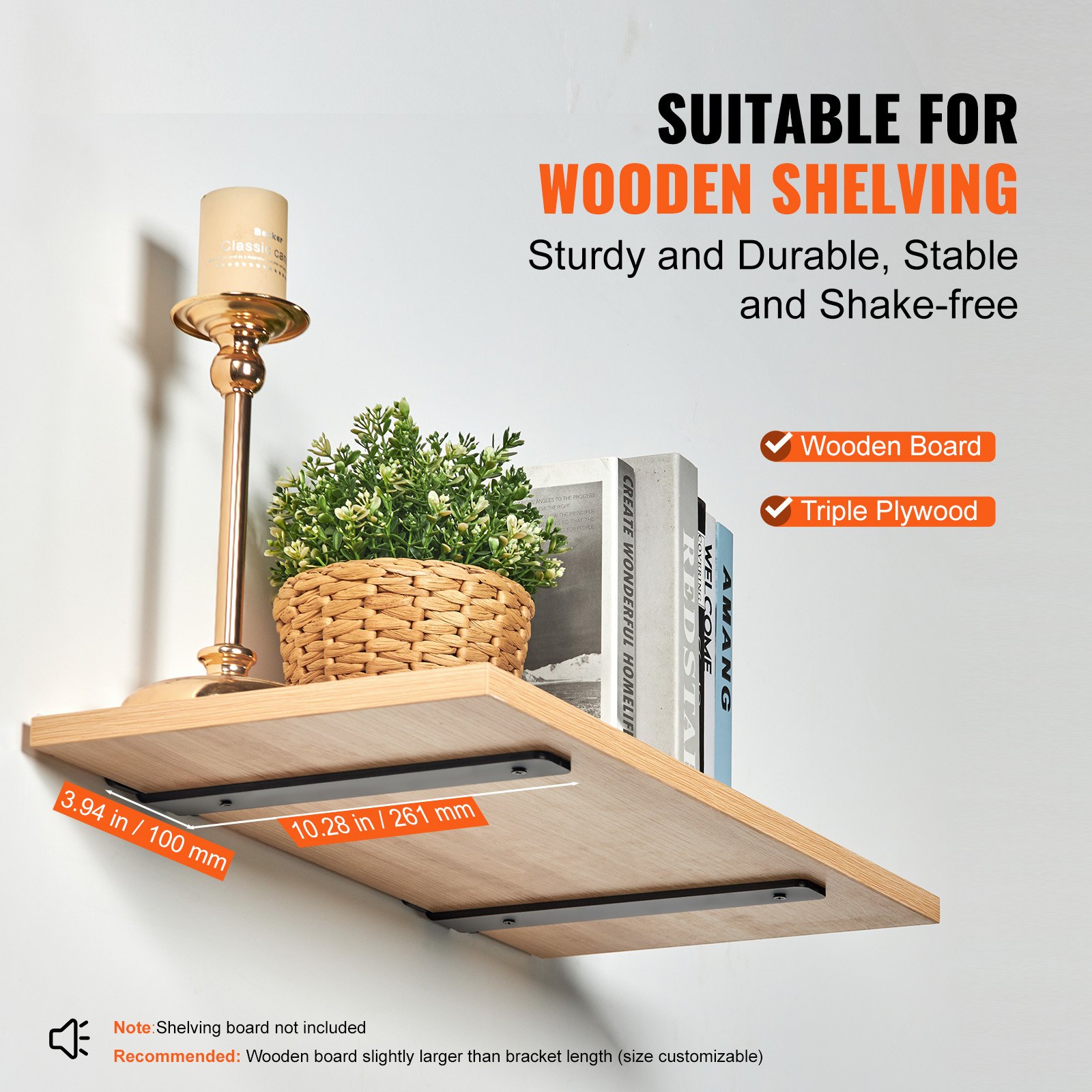 Shelf Bracket, 10”L X 4”W X 1.6”H, 6 Pcs Heavy Duty Floating Brackets
