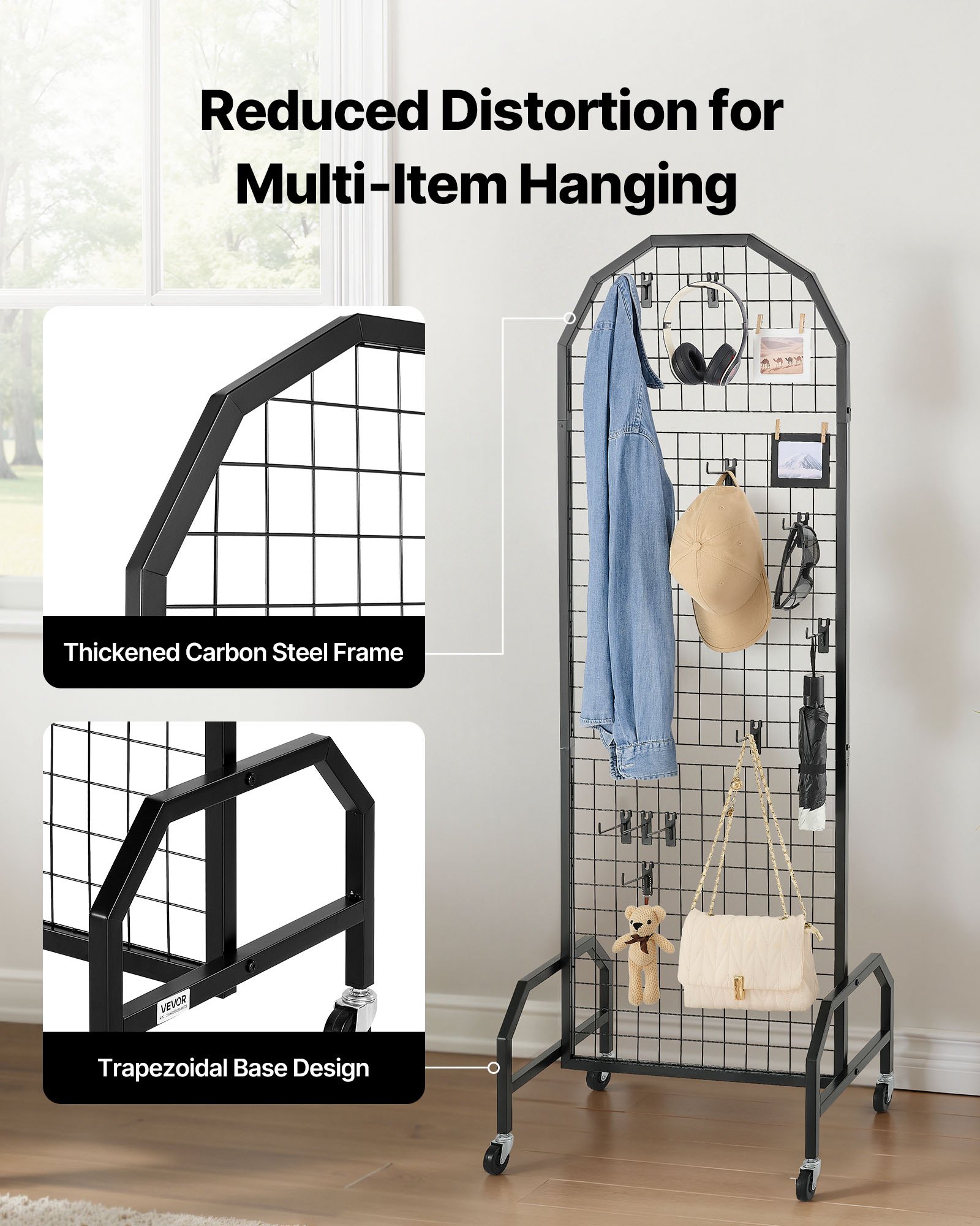 2 Packs Grid Wall Panels, 600 X 1640mm Wire Display Rack, Movable Art Shelf