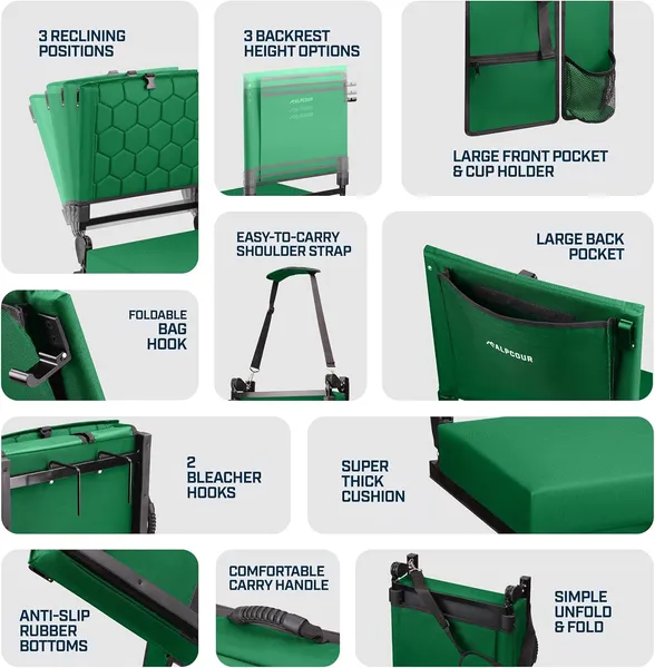 Alpcour Folding Reclining Stadium Seat With Back Support For Bleachers
