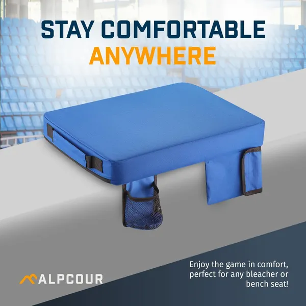 Extra Thick Portable Stadium Seat Cushion – 21-Inch Wide Bleacher Pad with Storage Pocket for Sports Games & Outdoor Events