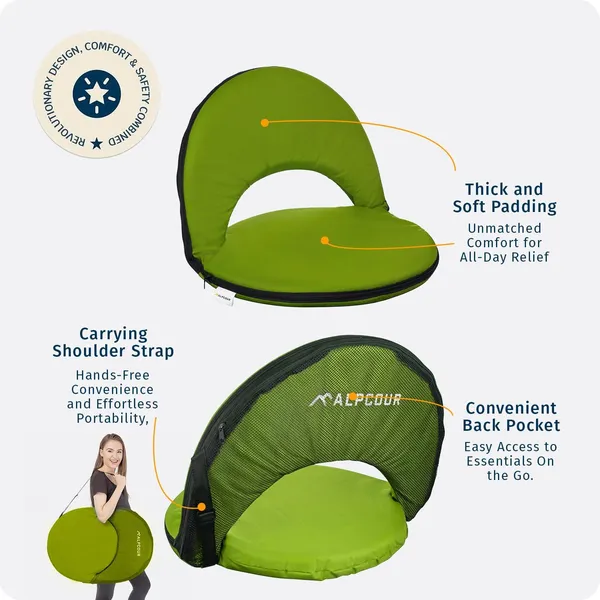 Alpcour Reclining Stadium Seat - Waterproof, 6-Position Comfort For Outdoor Use