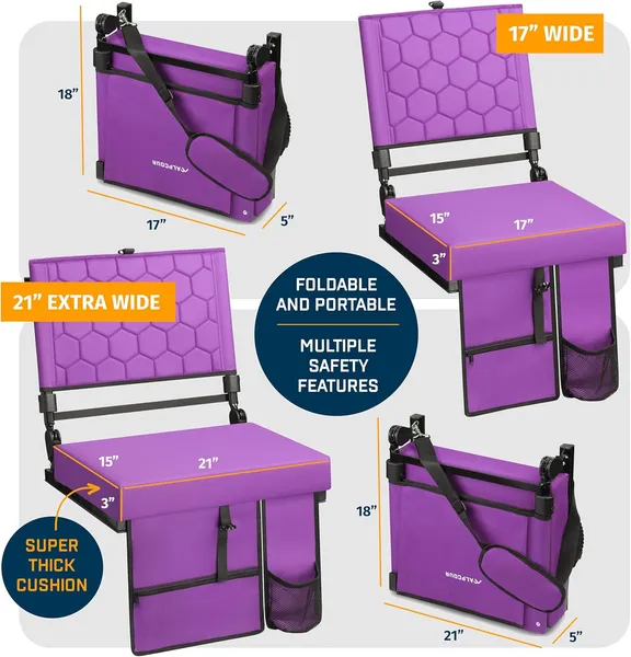 Alpcour Folding Reclining Stadium Seat With Back Support For Bleachers
