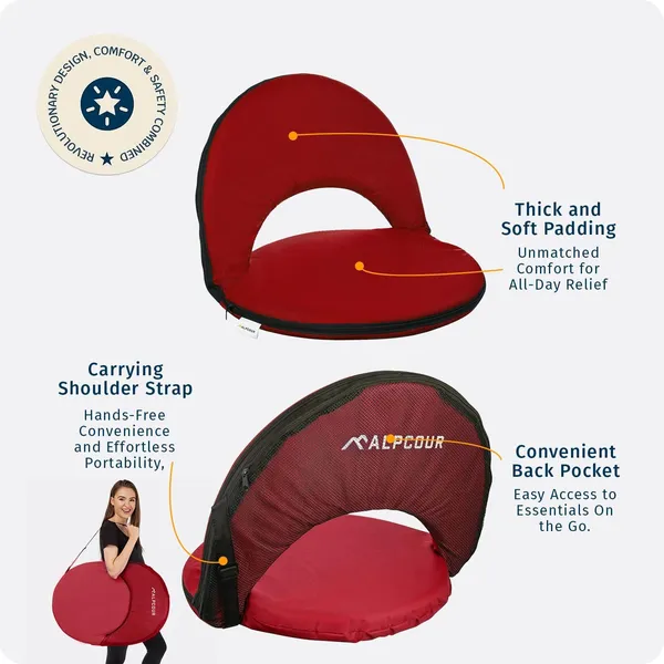 Alpcour Reclining Stadium Seat - Waterproof, 6-Position Comfort For Outdoor Use