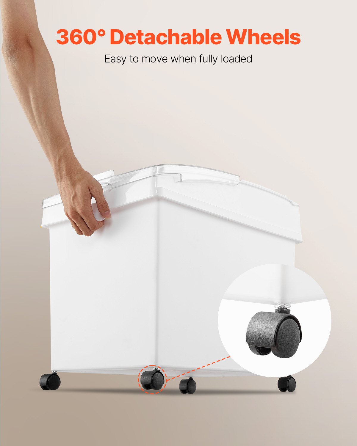 Ingredient Bin, 33.3 L Capacity Storage PP Material Flour Bins On Wheels, White — image 2