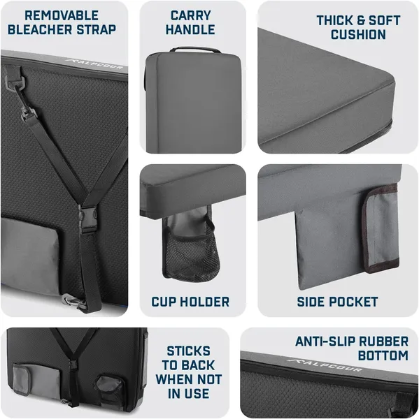 Alpcour Portable Extra Thick Stadium Seat Cushion - 21x 15 Inch Bleacher Cushion With Side Pocket