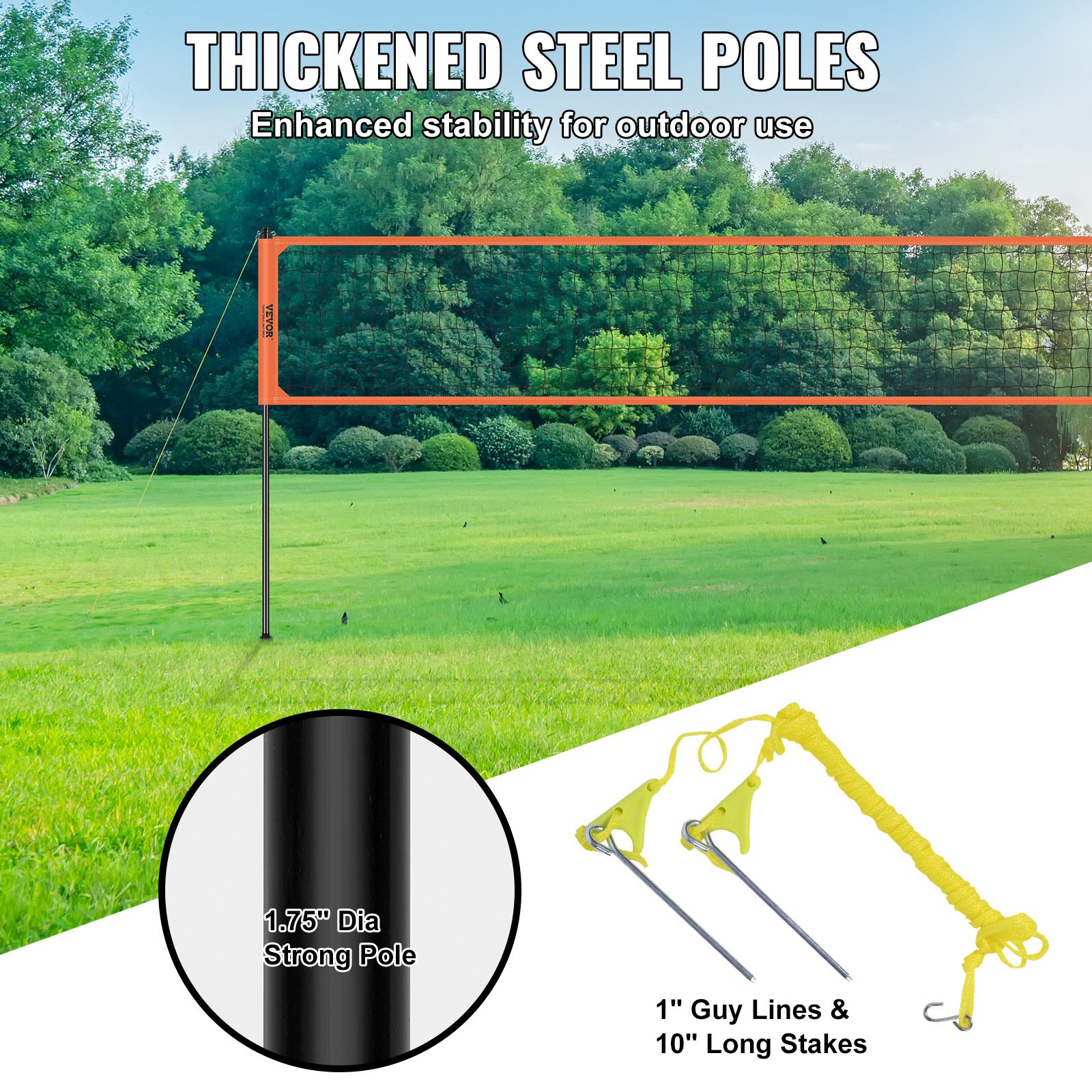Outdoor Portable Volleyball Net System, Adjustable Height Aluminum Poles, Professional Volleyball Set With PVC Volleyball, Pump, Carrying Bag, Heavy Duty Volleyball Net For Backyard, Beach, Lawn - Image 3