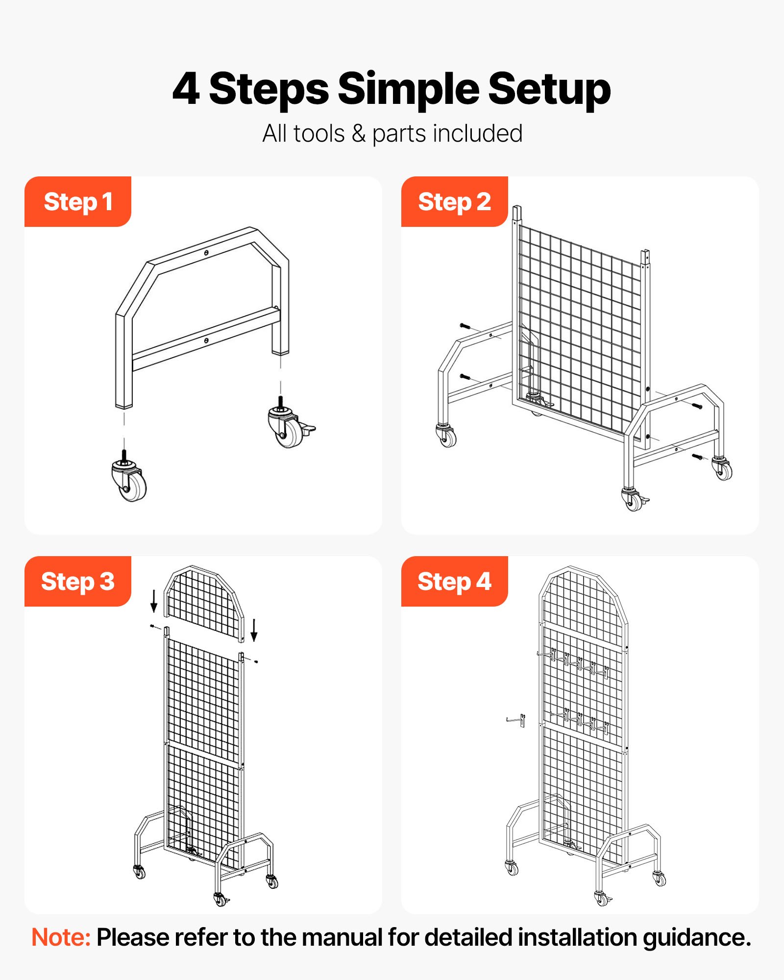 2 Packs Grid Wall Panels, 600 X 1640mm Wire Display Rack, Movable Art Shelf — image 4