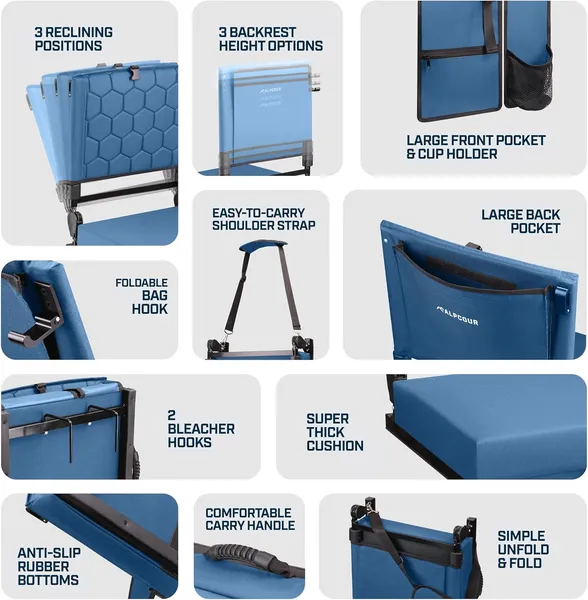 Alpcour Folding Reclining Stadium Seat With Back Support For Bleachers - Image 4