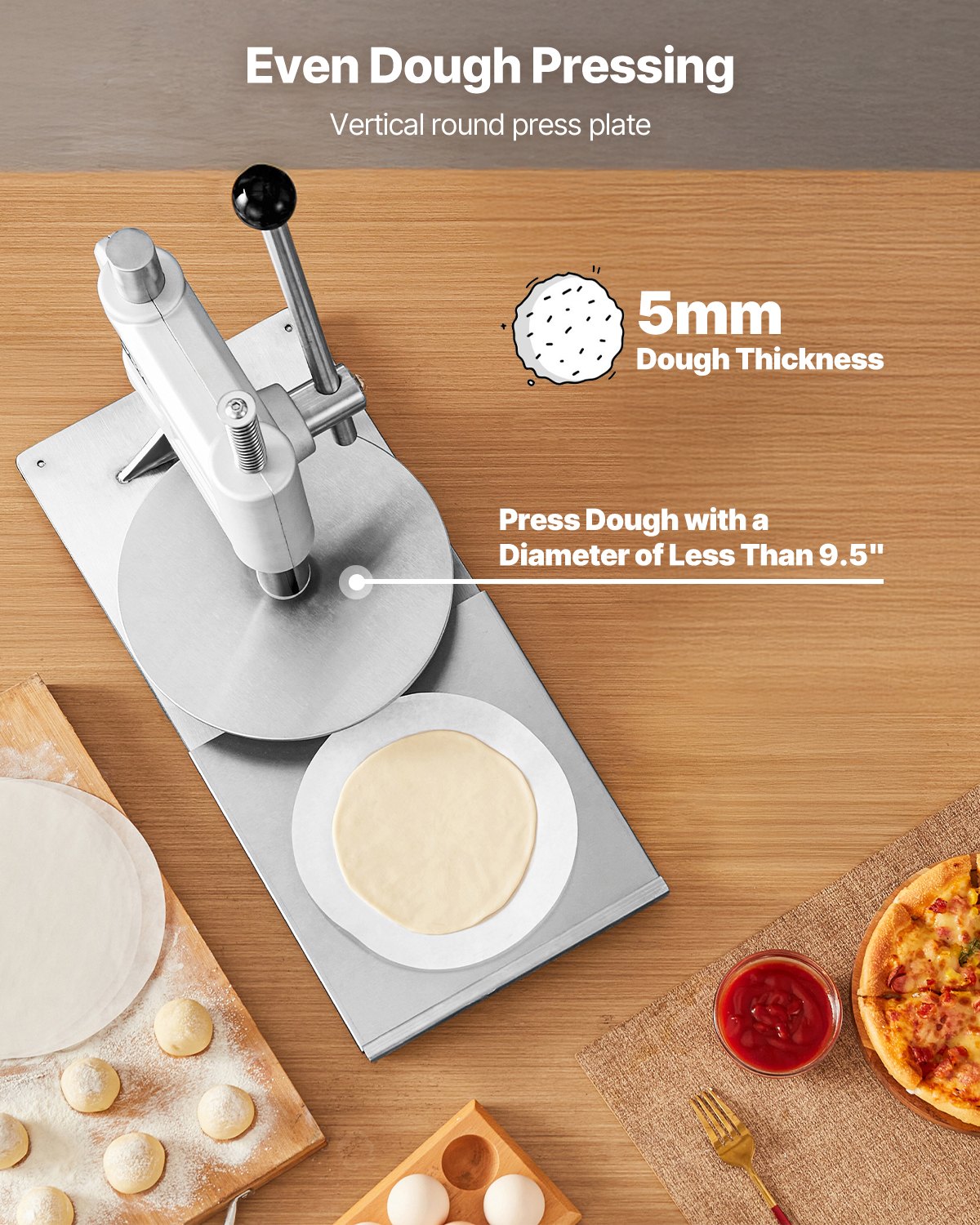 Manual Pizza Dough Press Machine, 9.5 Inch Pastry Plate, Stainless Steel Bread — image 5