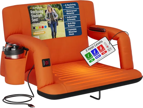 Alpcour Heated Reclining Stadium Seat For Bleachers With Back Support