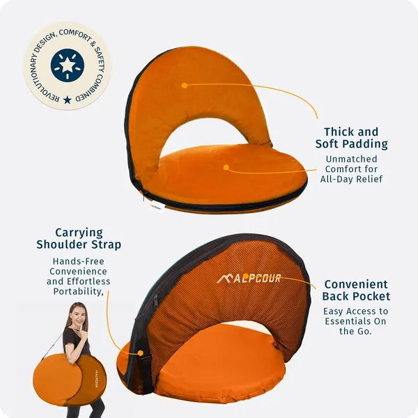 Alpcour Reclining Stadium Seat – Waterproof, 6-Position Comfort For Outdoor Use