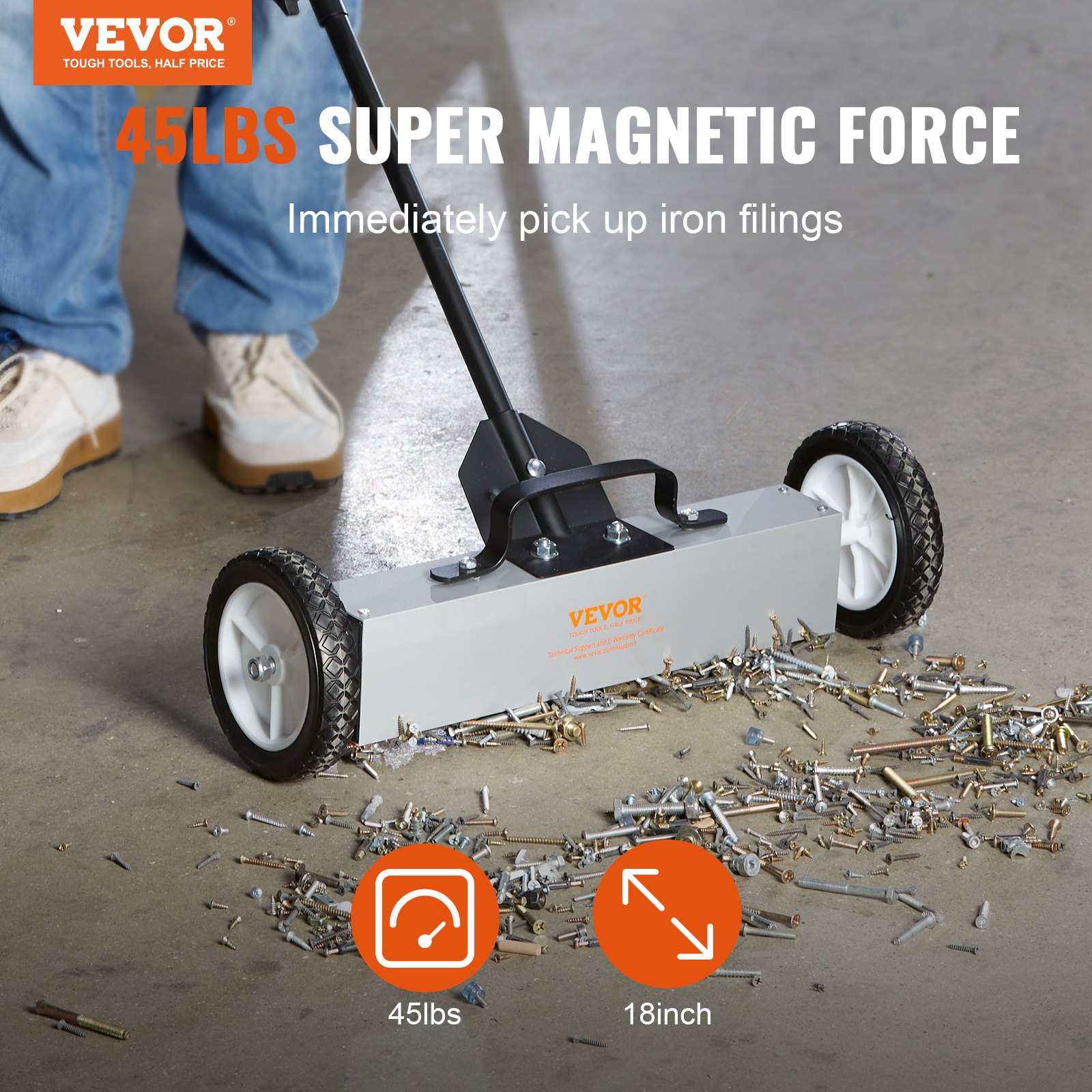 20.4 Kg Rolling Magnetic Sweeper With Wheels, Push-Type Pick Up 18-inch Large — image 3