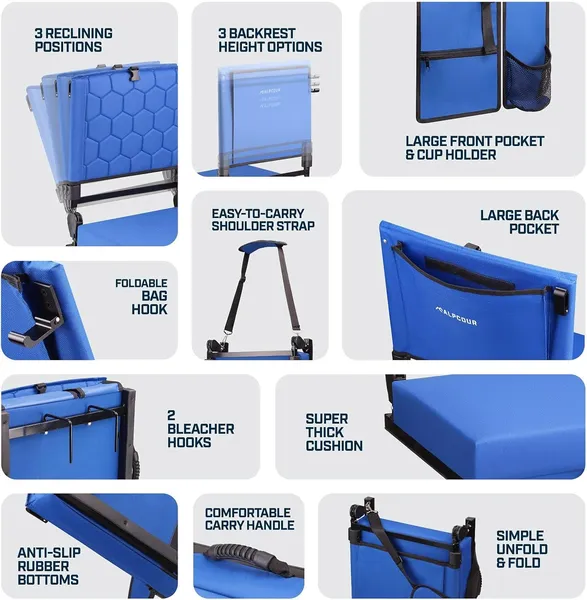Alpcour Folding Reclining Stadium Seat With Back Support For Bleachers