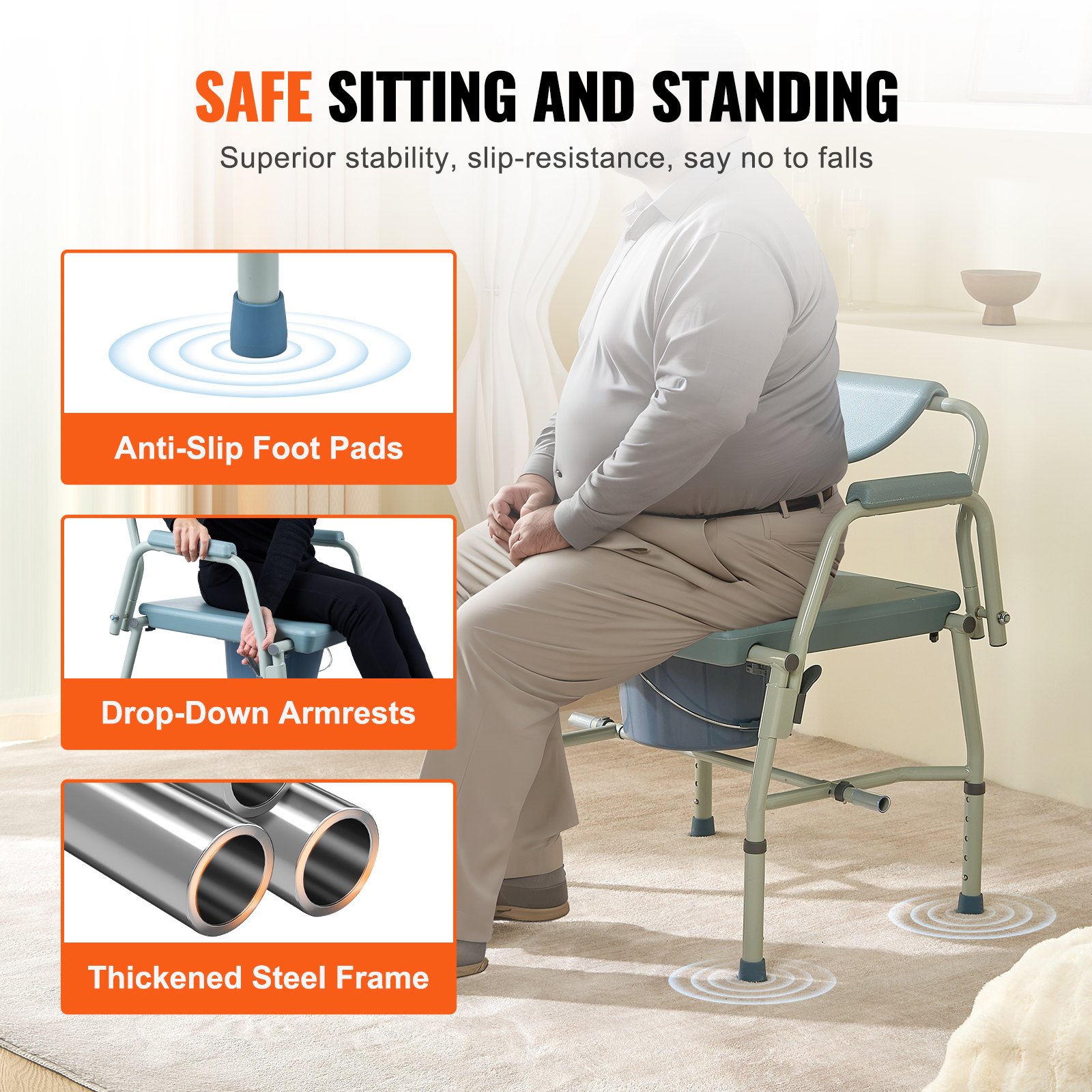 Commode Chair, Bedside With Drop-Down Arms And Detachable Backrest, 5-Level — image 2