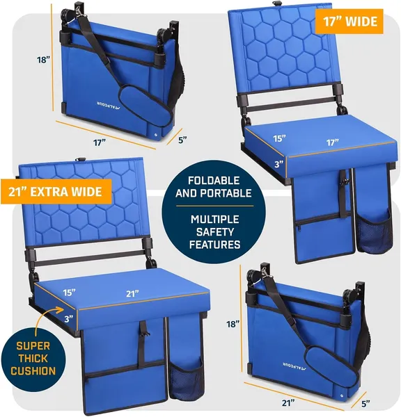 Alpcour Folding Reclining Stadium Seat With Back Support For Bleachers