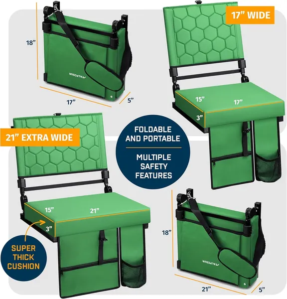 Alpcour Folding Reclining Stadium Seat With Back Support For Bleachers