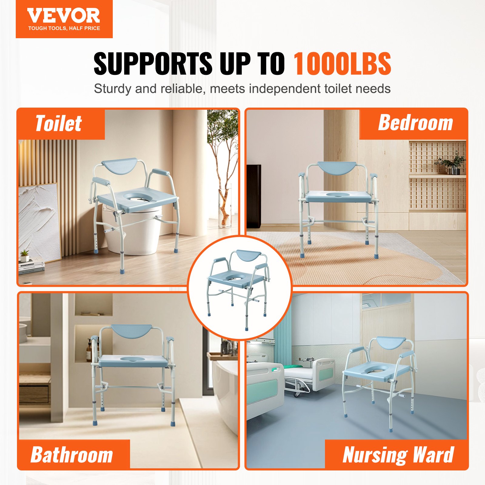 Commode Chair, Bedside With Drop-Down Arms And Detachable Backrest, 5-Level — image 5