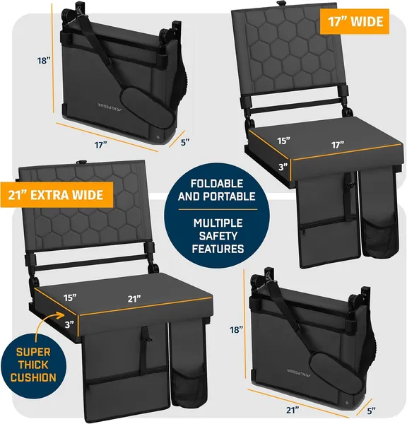 Alpcour Folding Reclining Stadium Seat With Back Support For Bleachers