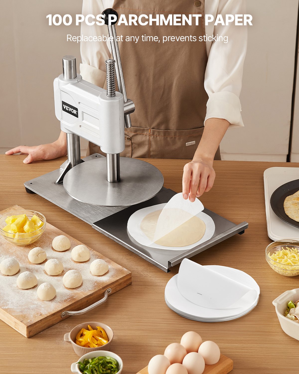 Manual Pizza Dough Press Machine, 9.5 Inch Pastry Plate, Stainless Steel Bread — image 3