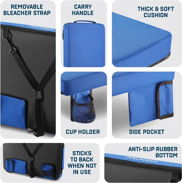 Extra Thick Portable Stadium Seat Cushion – 21-Inch Wide Bleacher Pad with Storage Pocket for Sports Games & Outdoor Events