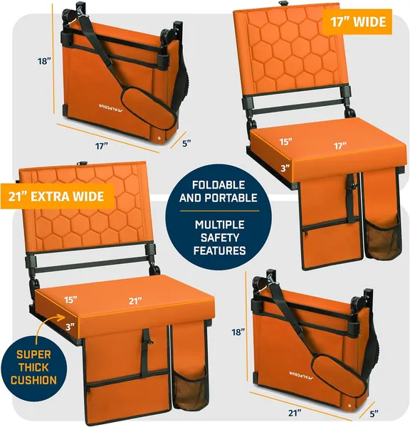 Alpcour Folding Reclining Stadium Seat With Back Support For Bleachers