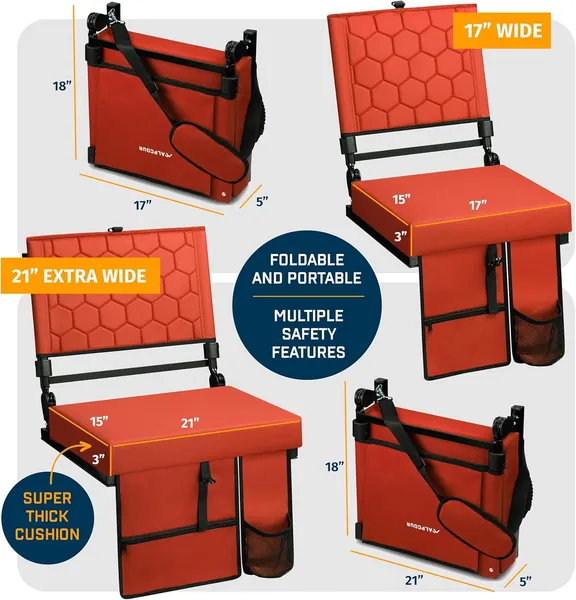 Alpcour Folding Reclining Stadium Seat With Back Support For Bleachers