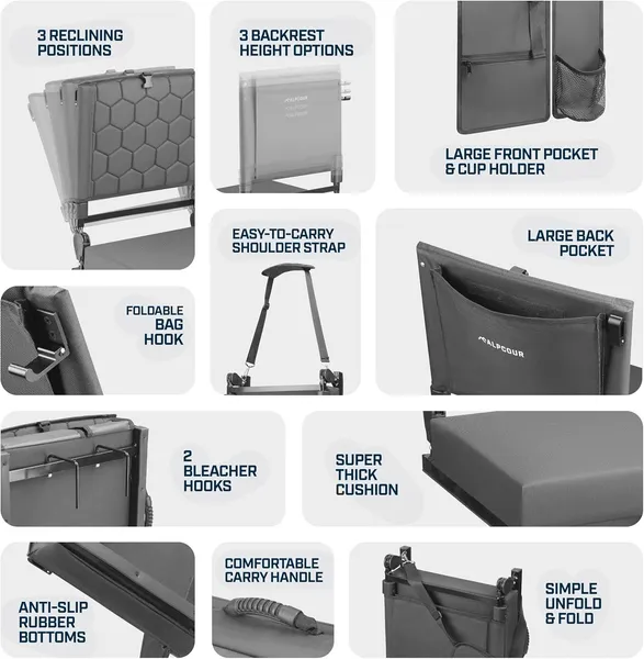 Alpcour Folding Reclining Stadium Seat With Back Support For Bleachers_voghion.com