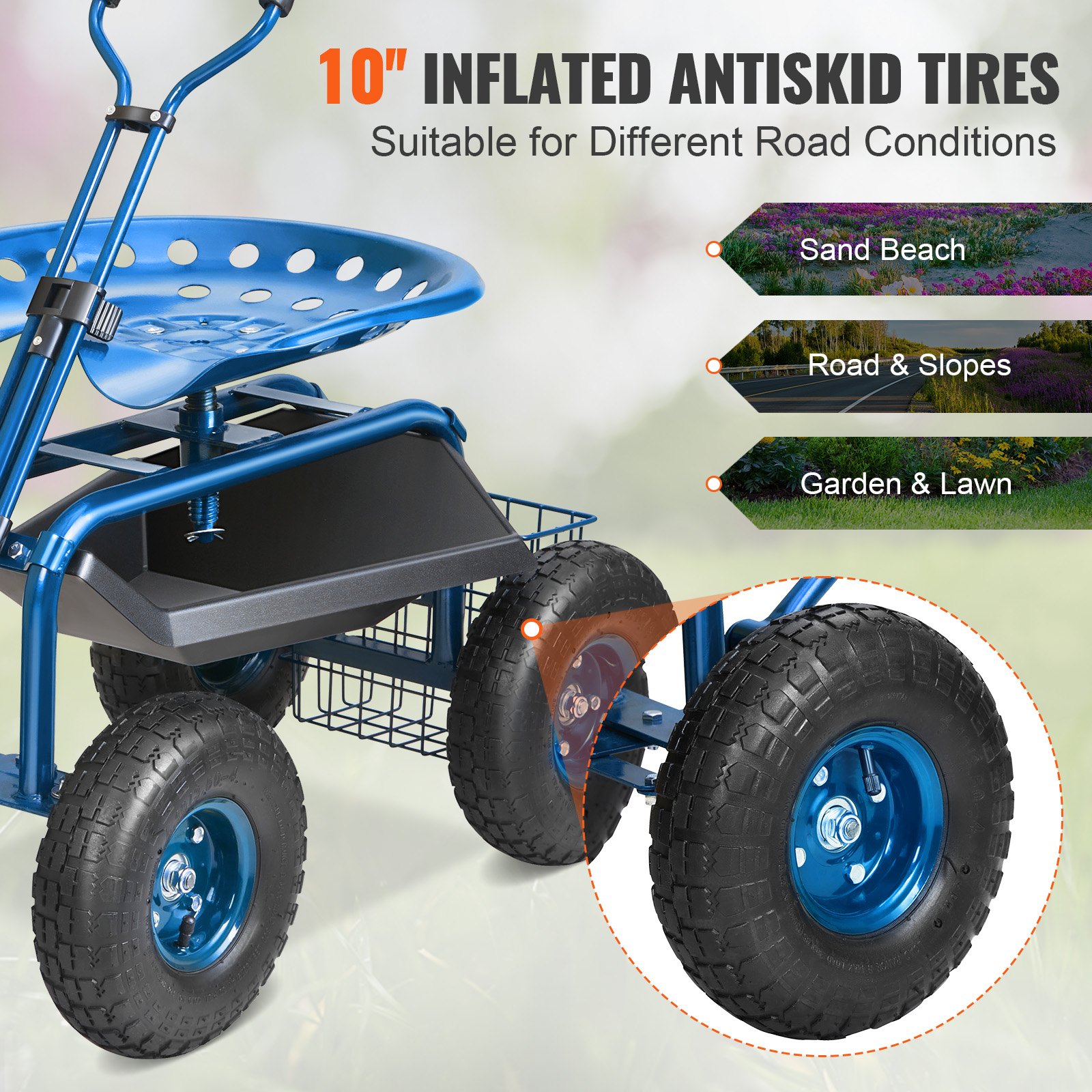 Garden Cart Rolling Workseat With Wheels, Gardening Stool For Planting, 360 — image 3
