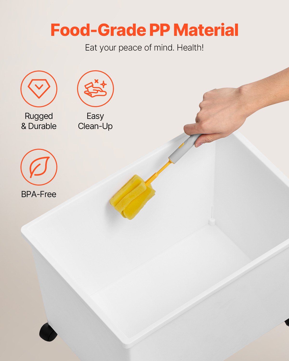 Ingredient Bin, 33.3 L Capacity Storage PP Material Flour Bins On Wheels, White — image 3
